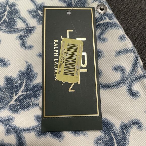 NEW LRL Lauren Jeans Co Ralph‎ White Denim Shorts Blue Floral Vine Sz 14 Vintage - Picture 9 of 9